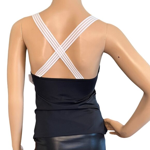 Marika Swim Tank Top Size Small Strappy Back UPF 50 Black White DryWik - Picture 2 of 9